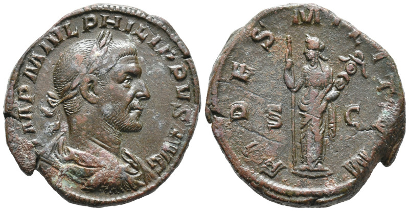 Philip I (244-249). Æ Sestertius (29mm, 22.52g). Rome, AD 244. Laureate, draped ...