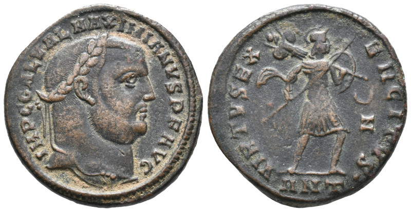 Galerius (Caesar, 293-305). Æ Follis (25mm, 6.61g). Antioch, AD 308. Laureate he...