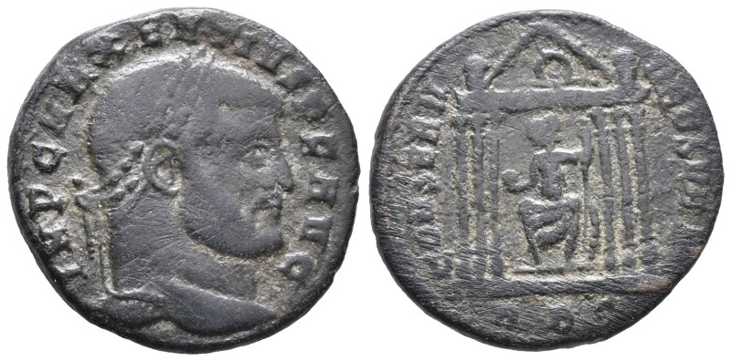 Maxentius (307-312). Æ Follis (22mm, 6.23g). Rome, 308-310. Laureate head r. R/ ...