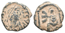Justin I (518-527). Æ 5 Nummi (12mm, 1.90g). Theoupolis (Antioch). Diademed, draped and cuirassed bust r. R/ Tyche of Antioch seated l.; Э to l.; all ...