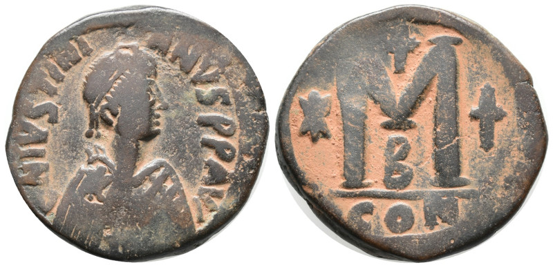 Justinian I (527-565). Æ 40 Nummi (29mm, 15.71g). Constantinople. Diademed, drap...