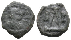 Justinian I (527-565). Æ 4 Nummi (11mm, 1.21g). Thessalonica. Diademed, draped and cuirassed bust r. R/ Large Δ; A P across field. Sear 194. Good Fine...
