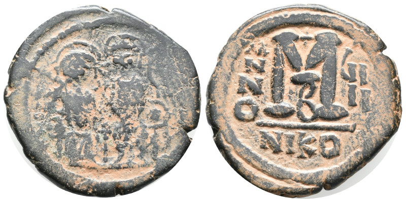 Justin II (565-578). Æ 40 Nummi (28mm, 13.00g). Nicomedia, year 9. Justin and So...