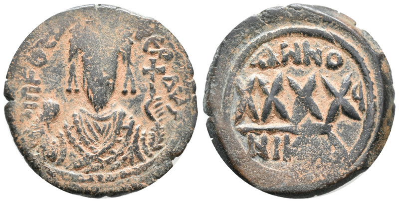 Phocas (602-610). Æ 40 Nummi (20mm, 7.00g). Nicomedia, year 5. Crowned and cuira...