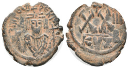 Phocas (602-610). Æ 20 Nummi (21mm, 5.42g). Cyzicus, year 3. Crowned facing bust, wearing consular robes, holding mappa and cross / Large XX; cross ab...