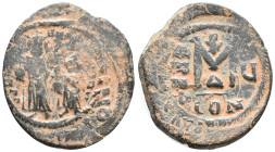 Heraclius with Heraclius Constantine (610-641). Æ 40 Nummi (30mm, 10.76g). Constantinople, year 5. Heraclius, on l. and Heraclius Constantine, on r., ...