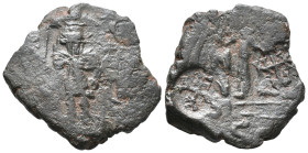 Heraclius (610-641). Æ 40 Nummi (27mm, 9.82g). Constantinople, uncertain year. Heraclius, holding long cross, and Heraclius Constantine, holding globu...