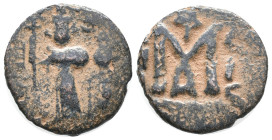 Islamic, Pseudo-Byzantine types, c. 7th-8th century. Æ Fals (17mm, 3.36g). Near VF