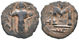 Islamic, Pseudo-Byzantine types, c. 7th-8th century. Æ Fals (19mm, 2.80g). Near VF