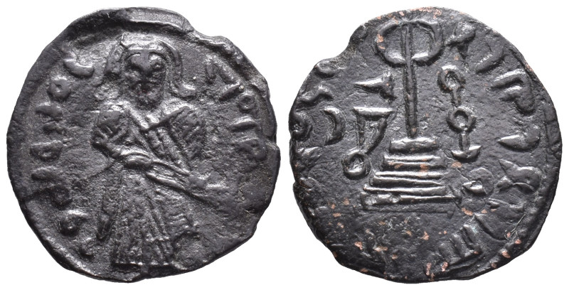 Islamic, Pseudo-Byzantine types, c. 7th-8th century. Æ Fals (19mm, 2.66g). Good ...