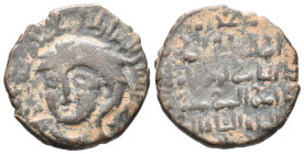 Islamic, Artuqids, Æ (22mm, 6.50g). Head facing. R/ Legend. Near VF
