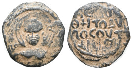 Crusaders, Antioch. Tancred (Regent, 1101-03, 1104-12). Æ Follis (18mm, 2.80g). Nimbate facing bust of St. Peter, holding cruciform sceptre. R/ Legend...