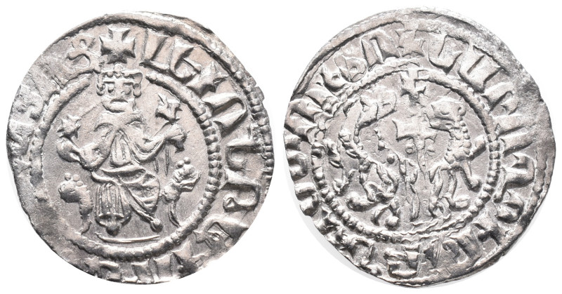 Cilician Armenia, Levon I (1198-1219). AR Tram (20mm, 2.80g). Levon seated facin...