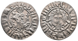 Cilician Armenia, Levon I (1198-1219). AR Tram (19mm, 2.90g). Levon seated facing on lion throne, footstool below. R/ Two lions rampant back-to-back, ...