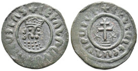 Cilician Armenia, Levon I (1198-1219). Æ Tank (28mm, 7.66g). Crowned leonine head facing slightly r. R/ Patriarchal cross; five-pointed star to l. and...