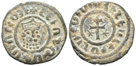 Cilician Armenia, Levon I (1198-1219). Æ Tank (26mm, 7.78g). Crowned leonine head facing slightly r. R/ Patriarchal cross; five-pointed star to l. and...