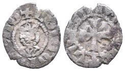 Cilician Armenia, Levon V (1374-1393). BI Denier (11mm, 0.70g). Crowned bust facing. R/ Cross pattée. Cf. AC 501. Near VF