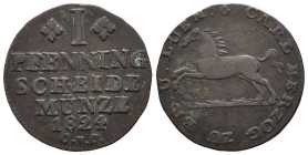 Germany, Brunswick. Karl II. 1 Pfennig 1824 (15mm, 1.90g). Good VF