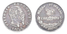 Italy, Vittorio Emanuele II. 20 Centesimi 1863 (10mm, 1.00g). VF