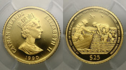 Cayman islands. Elizabeth II. 25 dollars 1990. Proof.
