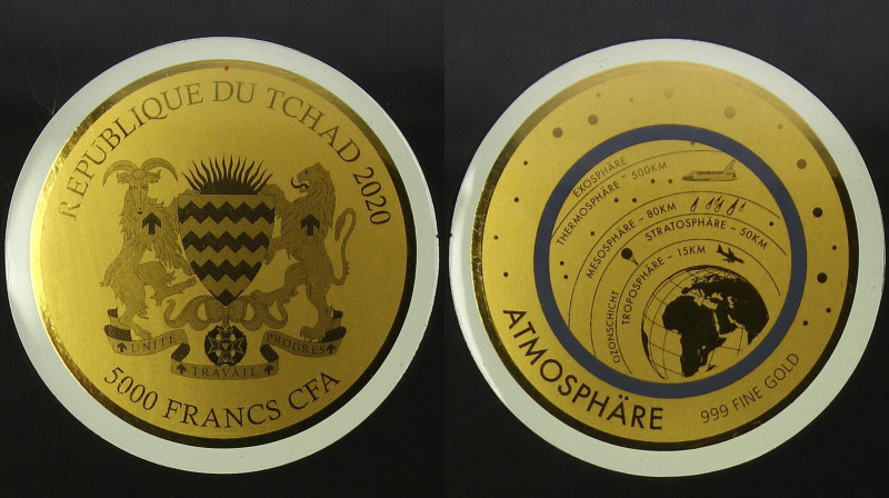 Chad. 5000 francs 2020. AGW 0,005 oz. 0,999. 0,1556 g. Solar system. Colored. In...