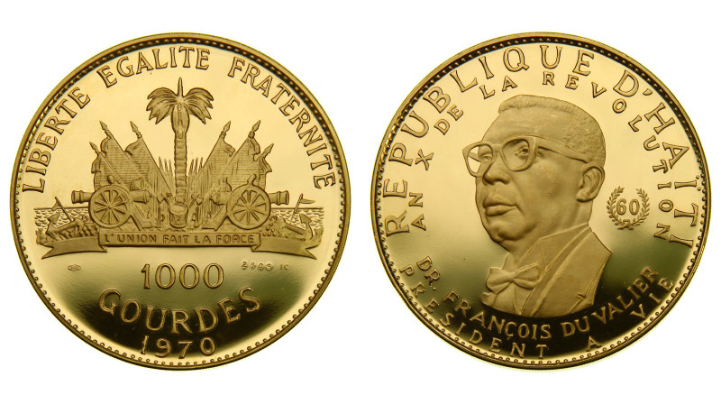 Haiti. 1000 gourdes 1967. Proof. AGW 5,714 oz. 0,900. 197,48 g. The 10th anniver...