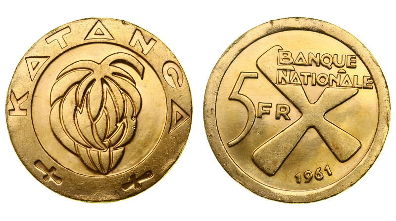 Katanga. 5 francs 1961. AGW 0,385 oz. 0,900. 13,33 g. КМ# 2а. With mechanics on ...