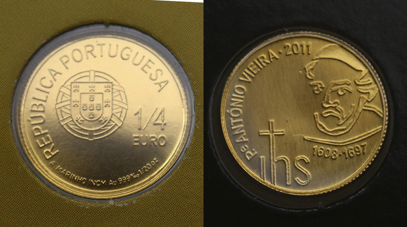 Portugal. 1/4 euro 2011. AGW 0,0501 oz. 0,999. 1,56 g. Padre Antonio Vieira. КМ#...