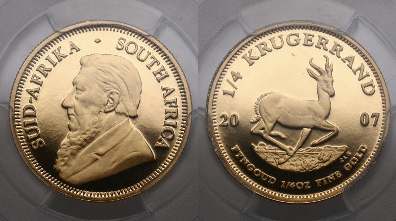 South Africa. 1/4 krugerrand 2007. Proof. PCGS PF70 Ultra Cameo. AGW 0,25 oz. 0,...