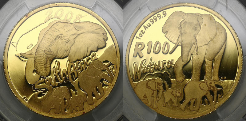 South Africa. 100 rand 2008. Proof. PCGS PR69DCAM. AGW 1,0 oz. 0,999. 31,11 g. N...