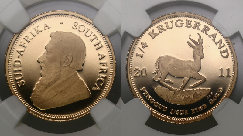 South Africa. 1/4 krugerrand 2011. Proof. NGC PF70 Ultra Cameo. One of First 300...