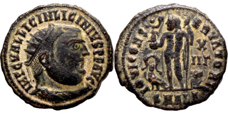 Licinius I. (321-323 AD). Follis. Obv: IMP C VAL LICIN LICINIVS P F AVG. cuirass...