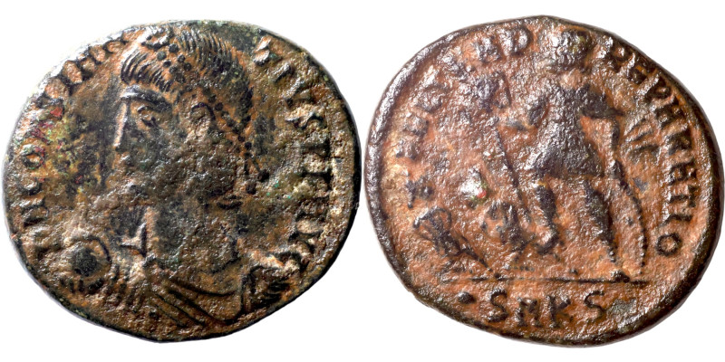 Constantius II, 347 - 361 ADAE Follis, Obverse: D N CONSTANTIVS P F AVG, Diademe...