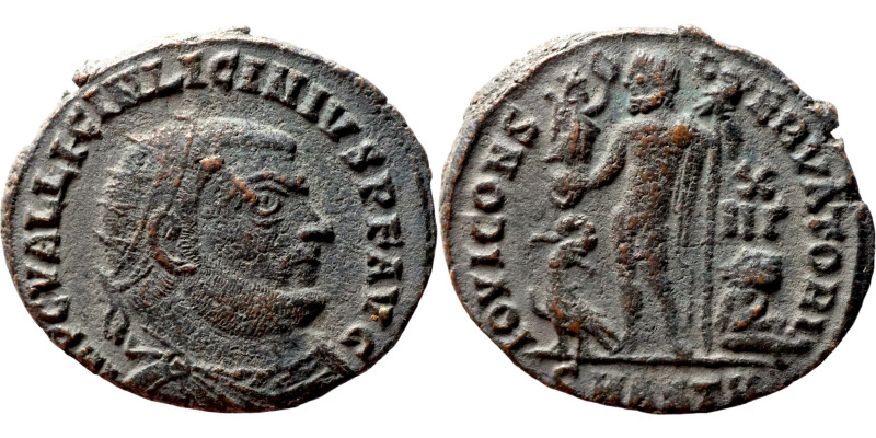 Licinius I. (321-323 AD). Follis. Obv: IMP C VAL LICIN LICINIVS P F AVG. cuirass...