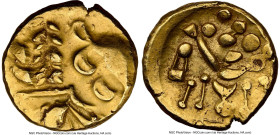 BRITAIN. Regini-Atrebates. Ca. 80-50 BC. AV stater (18mm, 6.39 gm, 5h). NGC Choice XF 3/5 - 3/5, brushed. Westerham type. Devolved head of Apollo righ...