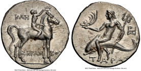 CALABRIA. Tarentum. Punic occupation by Hannibal (ca. 212-209 BC). AR half shekel (19mm, 3.77 gm, 11h). NGC MS 5/5 - 4/5. Punic Standard, Second Punic...