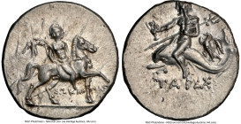 CALABRIA. Tarentum. Punic occupation by Hannibal (ca. 212-209 BC). AR half shekel (18mm, 3.77 gm, 5h). NGC MS 4/5 - 4/5. Second Punic War, Punic occup...