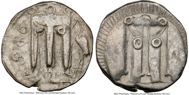 BRUTTIUM. Croton. Ca. 480-430 BC. AR stater (21mm, 11h). NGC VF. ϘPO, tripod wit...