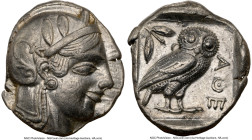 ATTICA. Athens. Ca. 455-440 BC. AR tetradrachm (24mm, 17.22 gm, 6h). NGC Choice XF 5/5 - 2/5, brushed. Early transitional issue. Head of Athena right,...