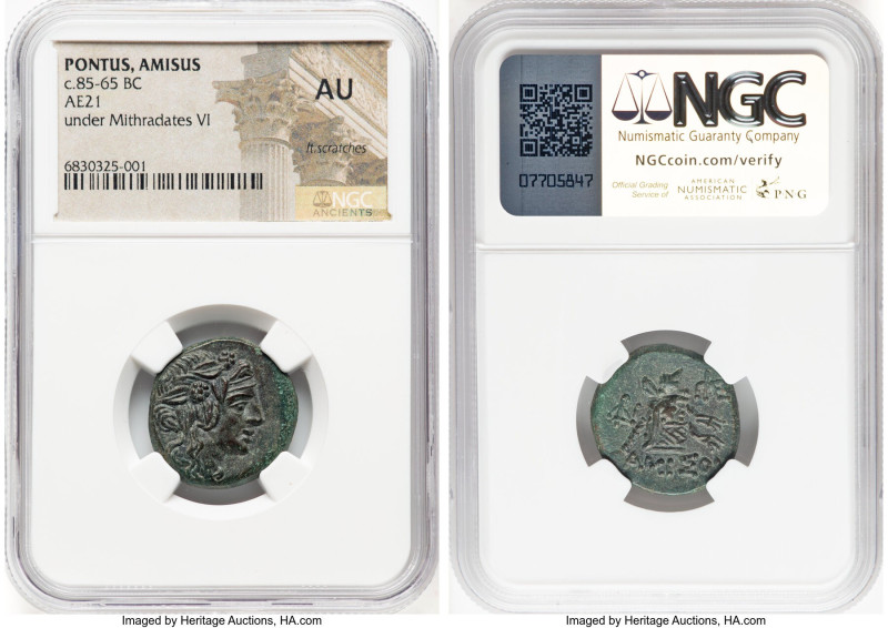 PONTUS. Amisus. Mithradates VI Eupator (ca. 85-65 BC). AE (21mm, 12h). NGC AU, l...