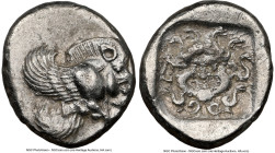 IONIA. Clazomenae. Ca. 5th century BC. AR diobol (10mm, 0.91 gm, 11h). NGC Choice XF 4/5 - 2/5. Forepart of winged boar left / Facing head of gorgonei...