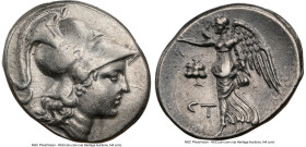 PAMPHYLIA. Side. Ca. 3rd-2nd centuries BC. AR tetradrachm (29mm, 1h). NGC Choice VF. St-, magistrate. Head of Athena right, wearing triple-crested Cor...