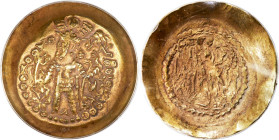 INDIA. Kushano-Sasanian. Kidarite. Time of Kidara in the name of Varahran Kushanshah (ca. AD 350-390). AV dinar (36mm, 11h). ANACS AU 50. Ca. AD 350-3...