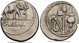 Julius Caesar, as Dictator (49-44 BC). AR denarius (18mm, 3.77 gm, 11h). NGC Choice VF 3/5 - 3/5, edge cut. Military mint traveling with Caesar in nor...