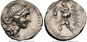 Julius Caesar, as Dictator (49-44 BC). AR denarius (18mm, 3.65 gm, 7h). NGC Choice VF 5/5 - 3/5, marks, edge cuts. Military mint traveling with Caesar...