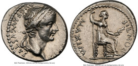 Tiberius (AD 14-37). AR denarius (18mm, 3.83 gm, 7h). NGC Choice VF 4/5 - 3/5, brushed. Lugdunum, ca. AD 14-17. TI CAESAR DIVI-AVG F AVGVSTVS, laureat...