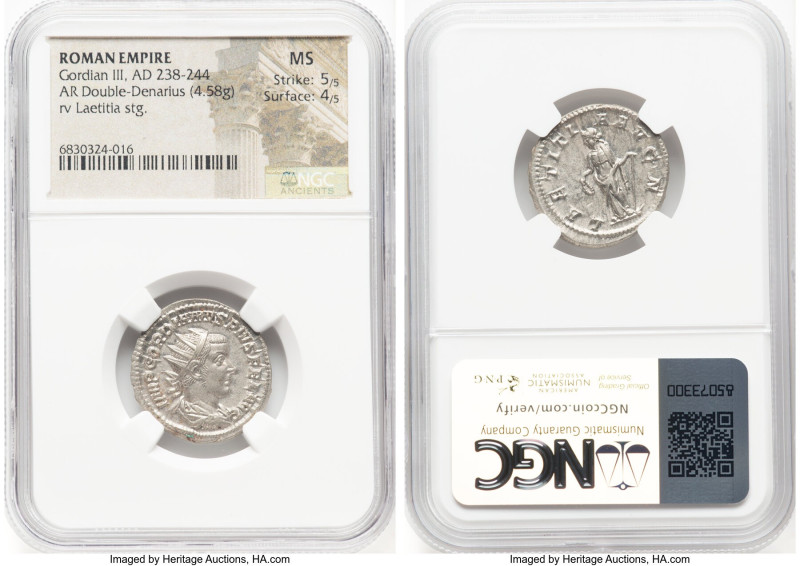 Gordian III (AD 238-244). AR antoninianus (22mm, 4.58 gm, 5h). NGC MS 5/5 - 4/5....