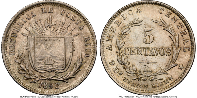 Republic 5 Centavos 1892-HEATON MS64 NGC, Heaton mint (Birmingham), KM128. HID09...