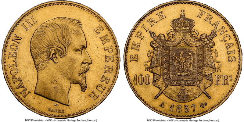 Napoleon III gold 100 Francs 1857-A MS61 NGC, Paris mint, KM786.1, F-550. . HID0...