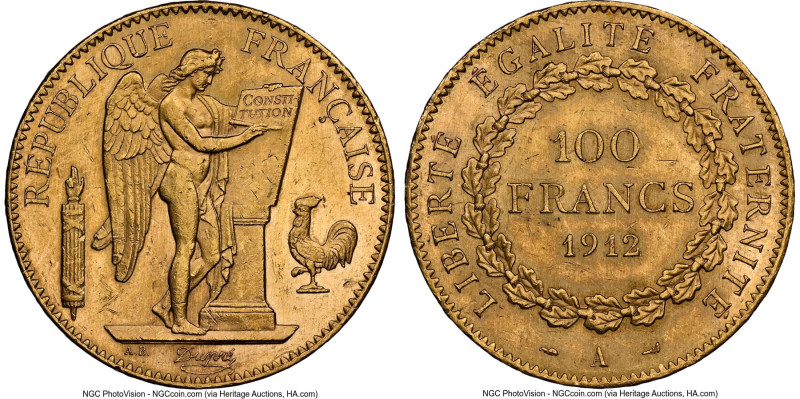 Republic gold 100 Francs 1912-A MS62 NGC, Paris mint, KM858, F-553. HID098012420...